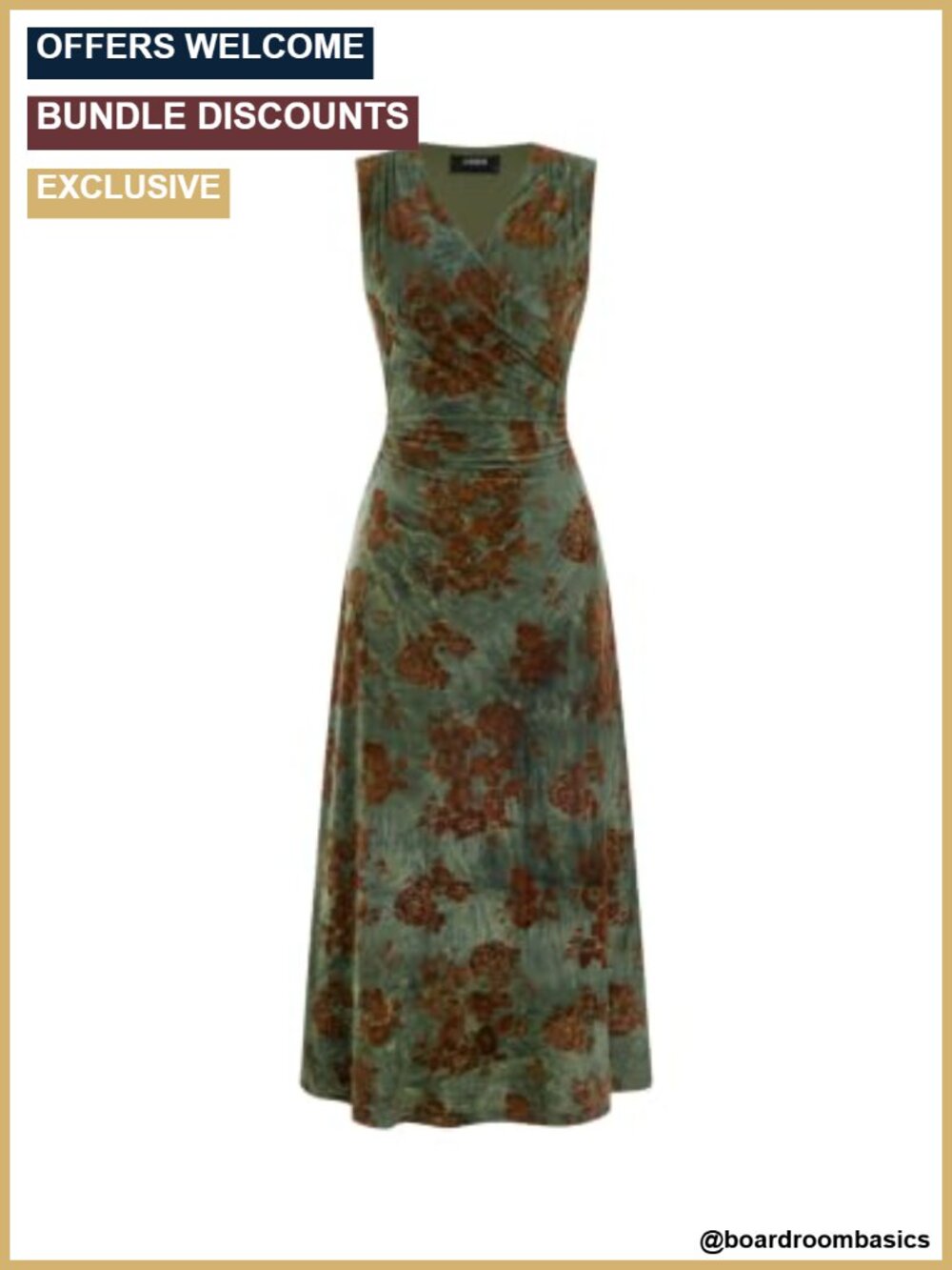 Flocked Velvet Sleeveless V Neck Floral Fit and Flare Long Dress